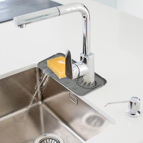2Pcs Silicone Sink Faucet Splash Guard Mat Sponge Holder