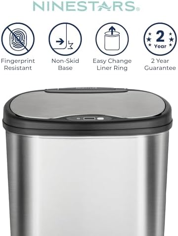 Ninestars 13 Gallon Oval Touchless Stainless Steel Trash Can