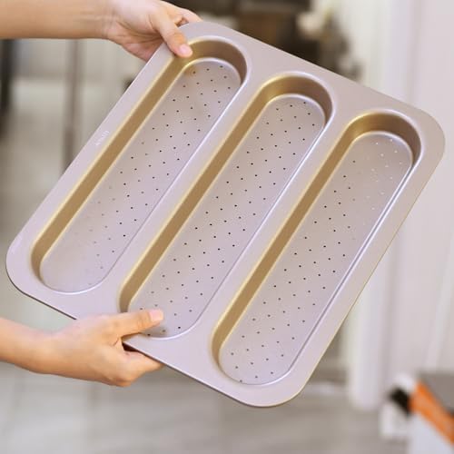 French Baguette Bread Baking Pan, 3-Cavity Non-stick Loaf Pan