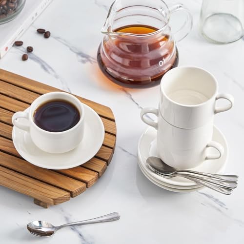 2.5 OZ Porcelain Stackable Espresso Cups with Saucers Set of 4