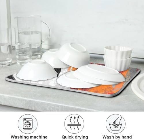 OTVEE Fire Dragon Ice Dragon Art Dish Drying Mat for Kitchen Counter