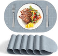 DOLOPL Oval Placemats Set of 6, Dusty Blue Faux Leather Table Place