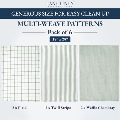 LANE LINEN Dish Towels for Kitchen 100% Cotton Tightly Woven 6 Pack