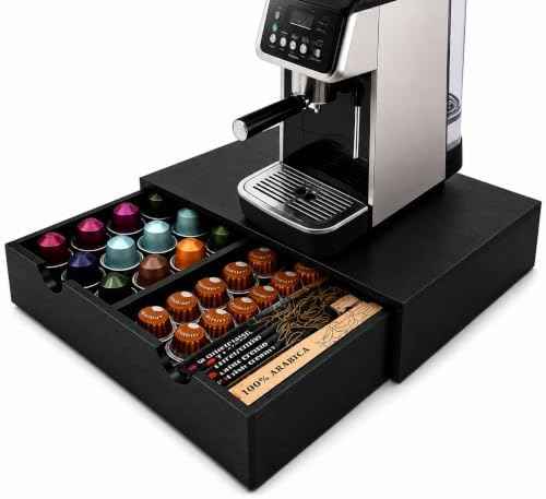 Wooden Coffee Pod Drawer, Compatible with K-Cup and Nespresso Vertuo Pods