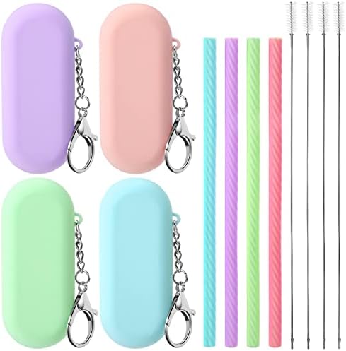 Meanplan 4 Sets Reusable Straws Travel Case Brush Silicone,Classic