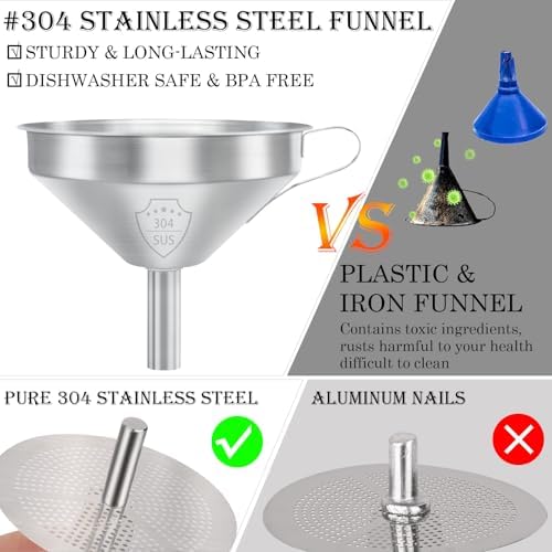 WMKGG 304 Stainless Steel Funnel,Funnels for Kitchen Use Filling