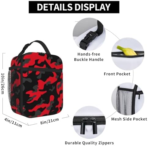 Red and Black Camo Insulated Lunch Bag