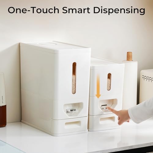 UFORU 22-25 LB Rice Dispenser,Airtight Rice Container with Built-In