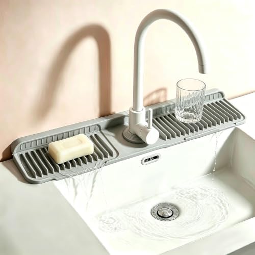 Silicone Faucet Mat for Kitchen Sink, 24.02” x 5.51” Grey Sink Splash
