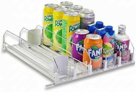 Soda Can Organizer, 5-Row Stainless Steel Adjustable Dispenser