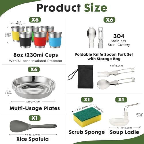 THTYBROS 43-Piece Camping Cookware Set,Large Mess Kit for 6