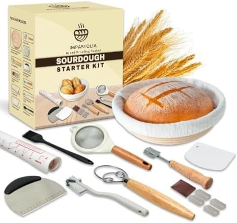Sourdough Starter Kit With 9" Banneton Bread Proofing Basket Complete