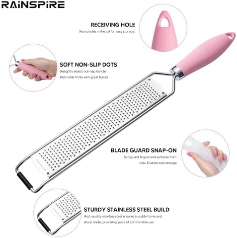 Rainspire Zester Grater with Handle, Lemon Zester Cheese Grater for