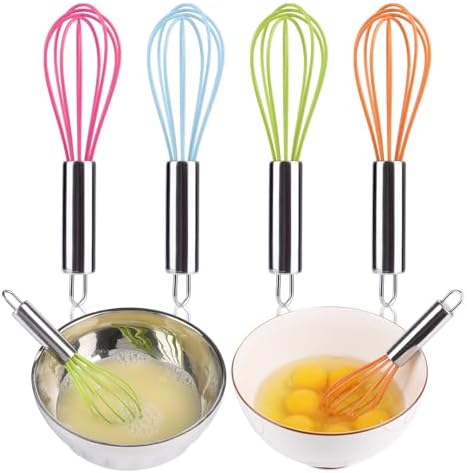 BAEKZ Multi-Color Mini Silicone Kitchen Whisks with Stainless Steel
