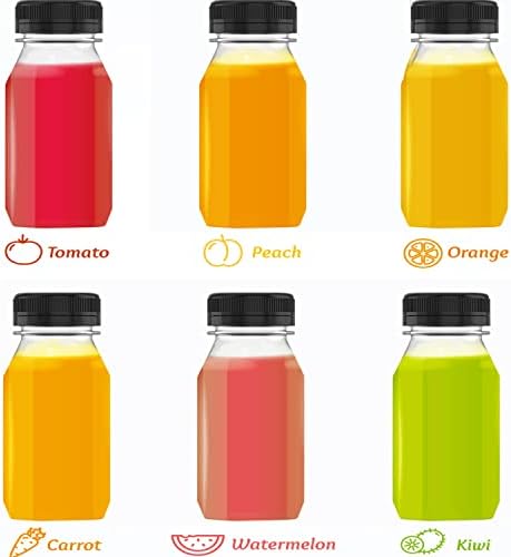 8 Ounce Plastic Juice Bottle Drink Containers with Black Lids, 5 Pcs