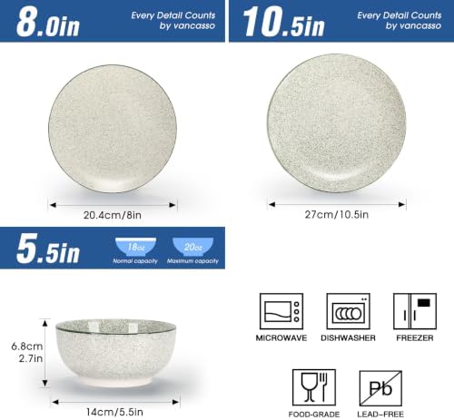 Sweejar Dinnerware Set of 4,12 Piece Ceramic Plates and Bowls Set