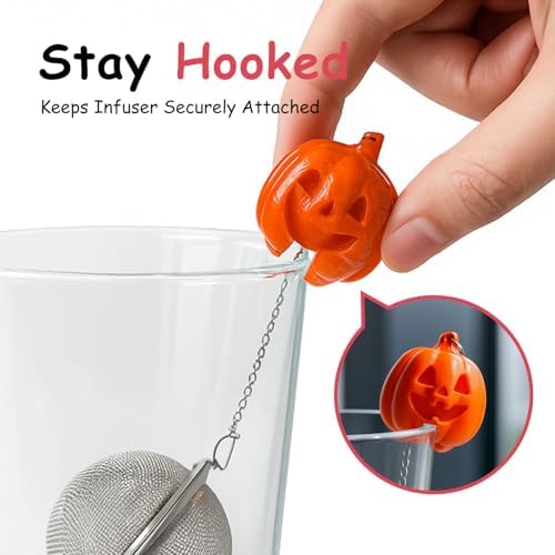 Cute Pumpkin Tea Infuser Set - Adorable Tricolor Kitty Hook, Fine Mesh