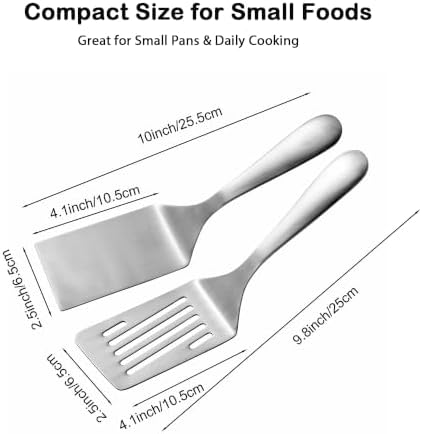 IMEEA Small Stainless Steel Spatula Set 10-Inch Flat & Slotted Turner