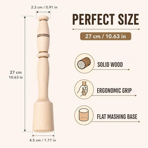 Wooden Potatoes Masher - Mashed Potato Masher, Handcrafted from