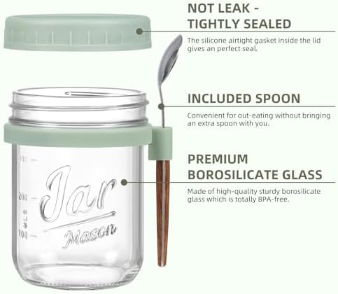 16 oz Glass Overnight Oats Containers with Lids, 6 Pack
