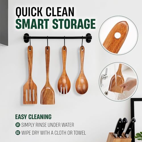 Bkiok 4-Piece Natural Teak Wood Utensil Set