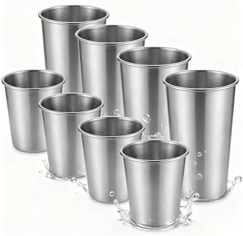Stainless Steel Cups & Pint Tumblers Set of 8 - 4 Pack 8 oz + 4 Pack