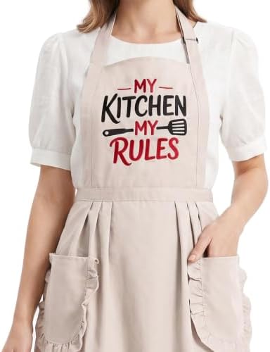 Elife Kitchen Apron, 3D Embroidered Cooking Apron with Pockets for