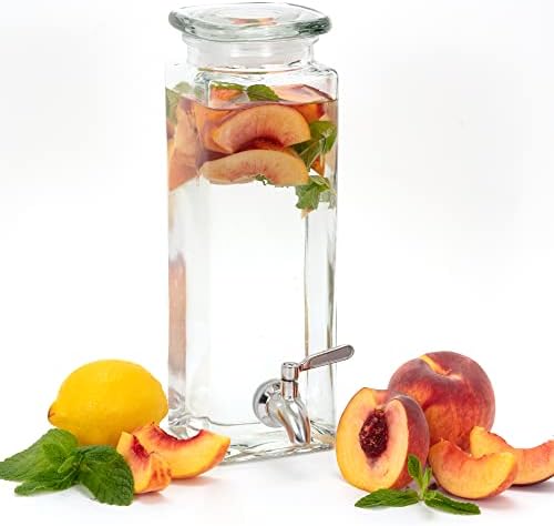 Square Glass Drink Dispenser for Parties - Stainless Steel Spigot +