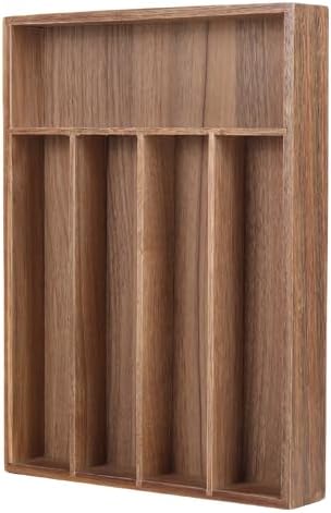 Acacia Wood Silverware Drawer Organizer, 5-Compartment Tray
