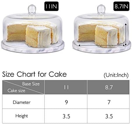 Flexzion Marble Cake Stand with Lid Round Glass Cover Glass Dome Cake