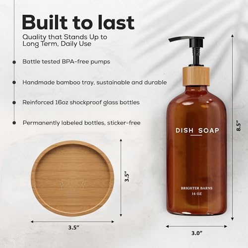 Brighter Barns Amber Glass Dish Soap Dispenser with Tray