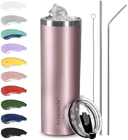 20 oz Insulated Tumbler Skinny Coffee Cup with Straw Lid 24 Hrs Cold