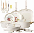 Ceramic Cookware Set Non Stick 23Pcs Pots and Pans Set Non Toxic with Detachable Handle Induction Kitchen Cookware Set Space Saving, Oven & Dishwasher Safe, Cream