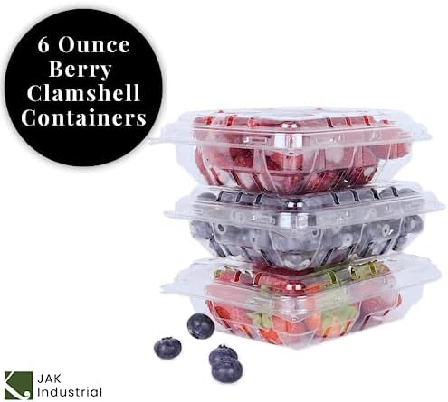 42 Pack - 6 Ounce Clear Plastic Vented Berry Containers with Clamshell