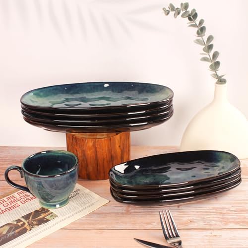 Ceramic Serving Platters - Set of 4 Oval Salad Plates for