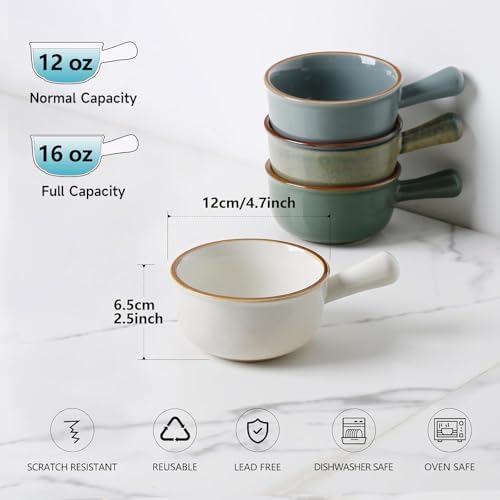 MONITO 16 oz French Onion Soup Bowls, Ceramic Soup Bowls with Handles
