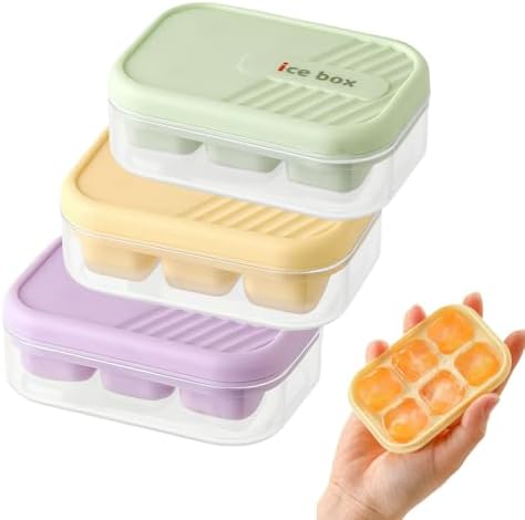3-pack mini ice cube tray with lid and bin - 6-cubes each,easy remove