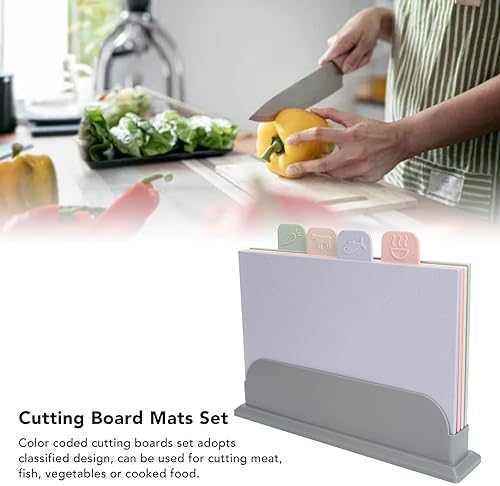 4pcs Color Coded Cutting Boards Set with Holder Double Sided Use