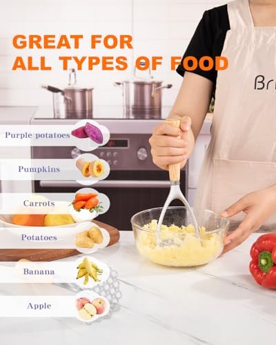 Brigii Potato Masher, Aluminum Alloy Potato Ricer, Wooden Handle Press