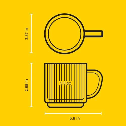 JoyJolt Haven Stackable Fluted Glass Mugs Set of 2, 5.5oz Ribbed