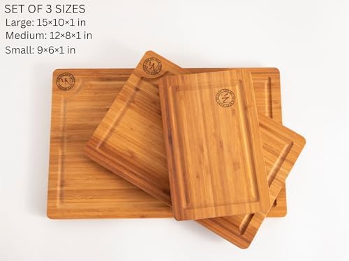 Carbonized Bamboo Cutting Board Set of 3 - Premium Wood Grain, Extra