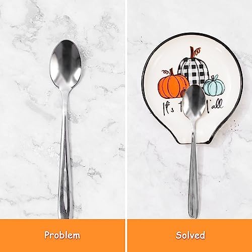 Whaline Fall Spoon Rest Plaid Pumpkin Ceramic Spoon Holder MIni