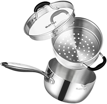 SLOTTET Tri-Ply Whole-Clad Stainless Steel Saucepan with Steamer,2.5