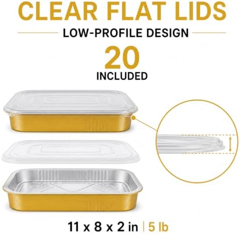 JARDLITE 20 Pack 11"×8"×2" Gold Aluminum Foil Pans with Lids Heavy