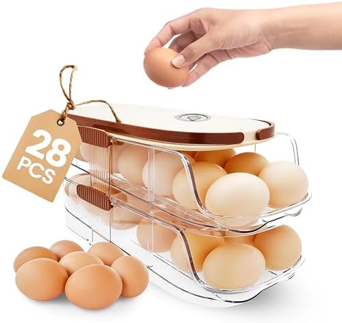 Auto Rolling Egg Holder for Fridge, 2-Tier Gravity-Fed Dispenser