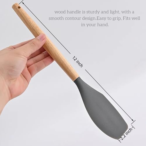 LorisArm Large Wooden Handle Spatula Set, 12" Rubber Spatula 4-Pack