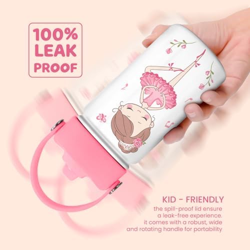 SANDJEST Ballet Water Bottle - Kids Water Bottle with Straw Lid