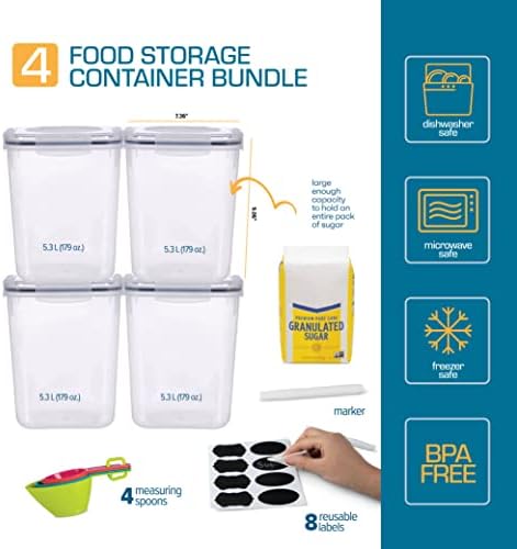 Storeganize Flour Sugar Storage Containers, 5.3L, 4pk