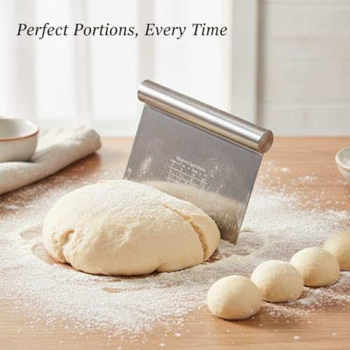 Dough Scraper with Measurements, Stainless Steel Bench Cutter for