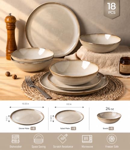 GBHOME Stoneware Dinnerware Sets for 6,18 Piece Rustic Plates and